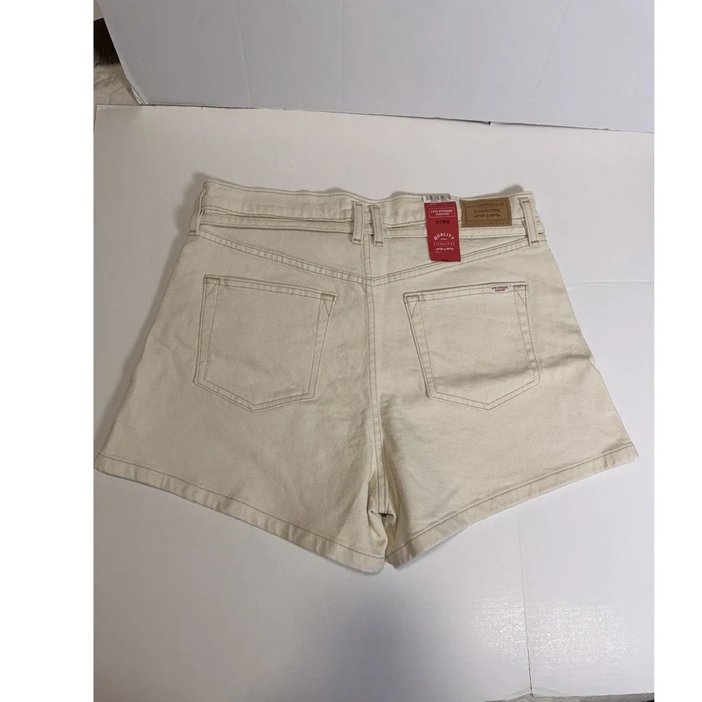 Levi Strauss Signature Shorts Kids 10 Cream NWT Vintage A-Line Belted High Rise